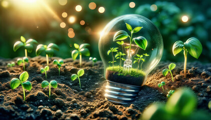 green eco friendly lightbulb. environmental sustainability concept of renewable energy and sustainab
