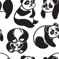 Wall Mural - Seamless pattern with black and white cute cartoon pandas