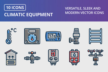 Poster - Climatic Equipment Thick Line Filled Dark Colors Icons Set