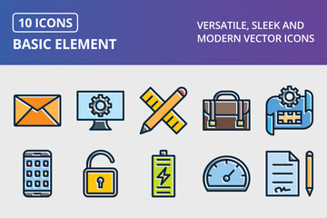 Poster - Basic Element Thick Line Filled Dark Colors Icons Set