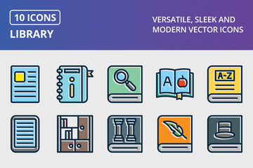 Poster - Library Thick Line Filled Dark Colors Icons Set