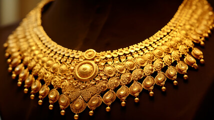 Wall Mural - Antique golden necklace in expensive shop