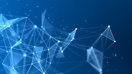 Poster - Blue network connection structure. Digital background with dots and lines. Big data visualization. 3D rendering.