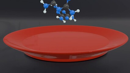 3d animation of melamine molecules and plastic plate on the black background