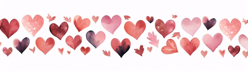 Wall Mural - watercolor hearts in an arrangement on a white background