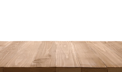 Wall Mural - Empty light brown wooden table isolated on white