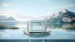 Glass transparent cup with herbal tea and grass leaves thermometer tablets, concept