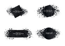 Set Of Geometric Creative Banners With Space For Text. Star And Triangle Destruction Shapes. Abstract Explosion Of Black Shapes. Vector Illustration P Isolated On White Background. 