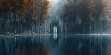 Fantasy Landscape With A Church In Foggy Forest