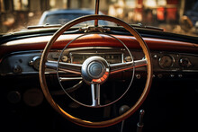 Steering Wheel And Dashboard Of Old Car