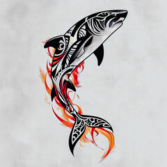 Sticker - Shark polynesian style design for tattoo or t-shirt print flat vector generative ai