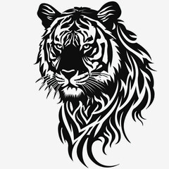 Wall Mural - Tiger polynesian style design for tattoo or t-shirt print flat vector generative ai