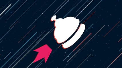 Poster - Reception bell symbol flies through the universe on a jet propulsion. The symbol in the center is shaking due to high speed. Seamless looped 4k animation on dark blue background with stars