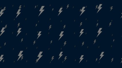 Poster - Lightning symbols float horizontally from left to right. Parallax fly effect. Floating symbols are located randomly. Seamless looped 4k animation on dark blue background