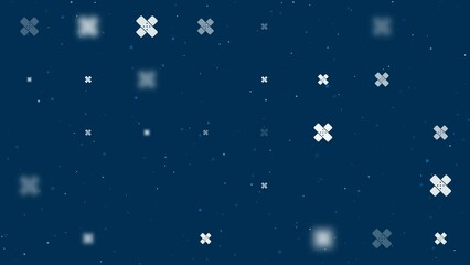 Poster - Template animation of evenly spaced adhesive plaster symbols of different sizes and opacity. Animation of transparency and size. Seamless looped 4k animation on dark blue background with stars