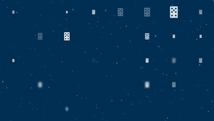 Poster - Template animation of evenly spaced seven of hearts playing cards of different sizes and opacity. Animation of transparency and size. Seamless looped 4k animation on dark blue background with stars