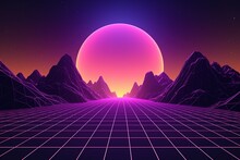 Digital Mountains In Synthwave Style