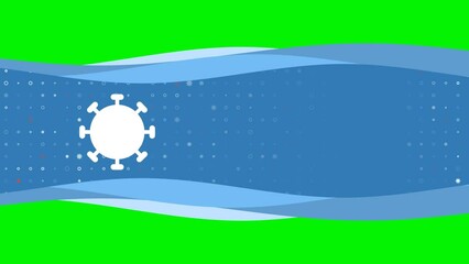 Poster - Animation of blue banner waves movement with white coronavirus symbol on the left. On the background there are small white shapes. Seamless looped 4k animation on chroma key background