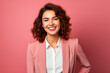 © Emre Akkoyun - Young smiling confident businesswoman isolated on pink background. Portrait of a cheerful woman.