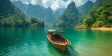 Cruise By Boat Through The Picturesque Landscapes Of Thailand, Exploring Turquoise Waters, Lush Greenery And Sandy Shores.
