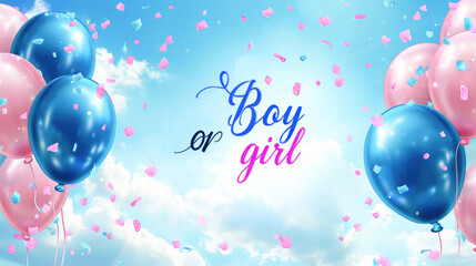 Background with pink and blue balloons for gender party