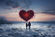 © Wazir Design - Couple in love holding hands and looking at red heart against winter landscape