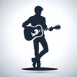 Silhouette icon of a guitarist. Male figure in a relaxed, artistic posture, playing an acoustic guitar