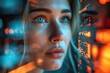 © artem - Portrait of a woman with a reflective gaze, overlaid with digital data