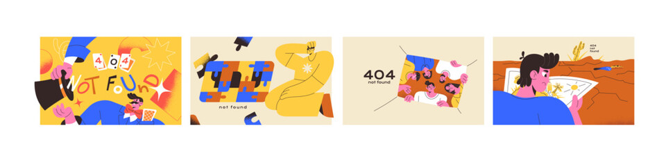Poster - error 404 concept set. mistakes on website. web page not found warning. broken webpage access. probl