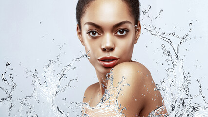 Wall Mural - Hydration. African American skincare model. Beauty spa treatment concept