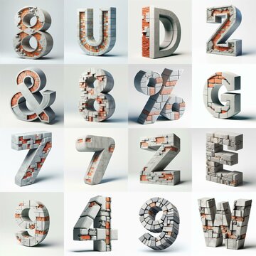 Lettering shape Blends Concrete With bricks. AI generated illustration