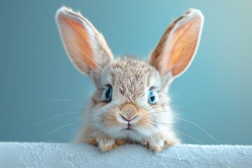 Wall Mural - Rabbit Ears, Blue Eyes, and a White Background: A Cute and Creative Image for Adobe Stock Generative AI