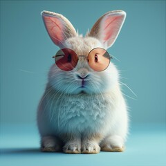 Wall Mural - Bunny in Sunglasses and Funky Fur: A Cool and Groovy Easter Celebration Generative AI