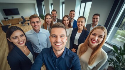 Wall Mural - Amid the office vibes, a group of businesspeople and their team exude positive body language. Generative AI.