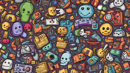 Wall Mural - Illustration doodles gaming seamless pattern