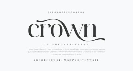 Wall Mural - Crown Elegant Font Uppercase Lowercase and Number. Classic Lettering Minimal Fashion Designs. Typography modern serif fonts regular decorative vintage concept. vector illustration