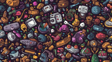 Wall Mural - Illustration doodles gaming seamless pattern