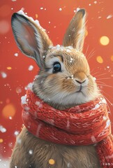 Wall Mural - Hoppy Holidays: A Bunny's Red Scarf with 2656 Generative AI