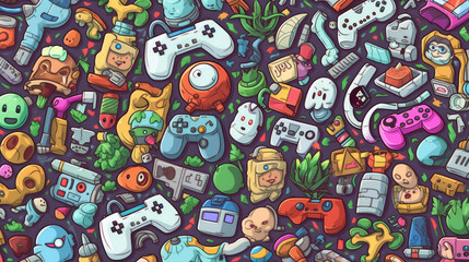 Wall Mural - Illustration doodles gaming seamless pattern