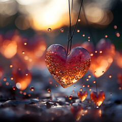 Wall Mural - Valentine's day background with hearts and bokeh lights