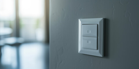 Modern Interior Light Switch on Wall. Close-up of a double light switch on a textured wall with copy space.