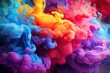 Wall Mural - colorful abstract acrylic smoke on water background.