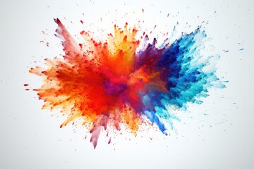 Poster - Multicolored particles explosion on white background. Colorful dust splatter on white background.
