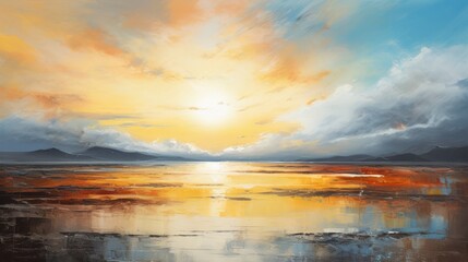 Sunset over the ocean, sunset over the sea, painting, art on canvas