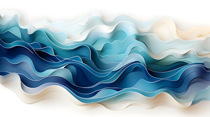 Wall Mural - A blue swirl topographic contour ocean, watercolor sea waves illustration on isolated white background. Depth, distance and the ocean is very large