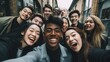 © MMerellinn - Global smiles: capturing joy in group selfies of cheerful and happy young people diverse nationalities, celebrating unity, friendship, cultural harmony in shared moments of happiness and togetherness.