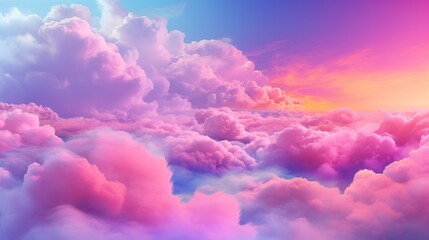 Wall Mural - Pink, blue and purple clouds in the morning sky background pattern. Sunset or sunrise background. Decorative horizontal banner. Digital artwork raster bitmap illustration. AI artwork. 