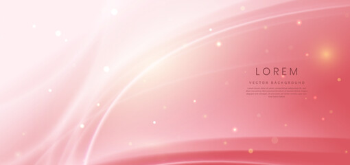Wall Mural - luxury soft pink background with gold line curved and lighting effect sparkle.