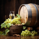 Fototapeta  - Wine background An old barrel of white wine.