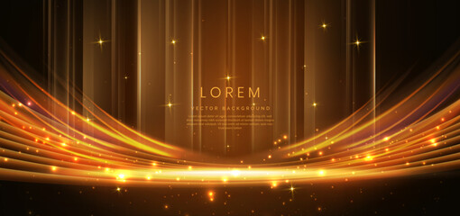 Wall Mural - elegant golden scene on dark brown background glowing with lighting effect sparkle. template premium